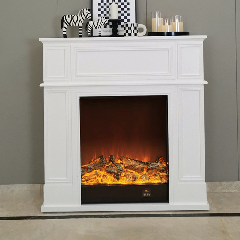 Foyer autoportant en bois manufacturé blanc, H 39,37 po x l 47,24 po x P 10,63 po