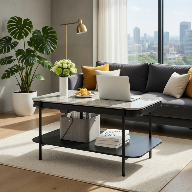 Table basse moderne à 2 niveaux Hommoo, Grey / Grey & Black
