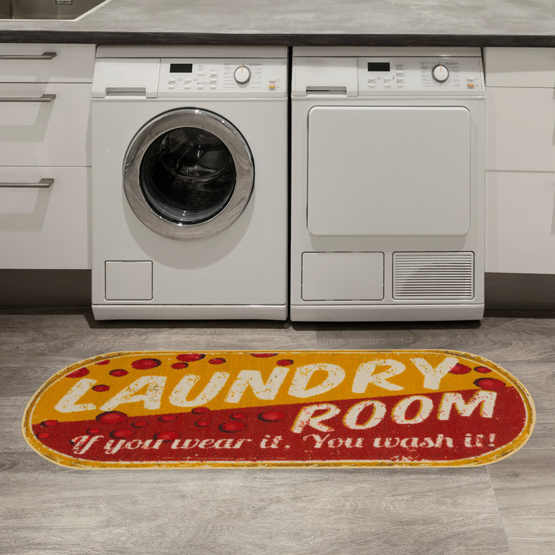 Non-Slip Rubber Back Laundry Room Runner Rug, Yellow/Red