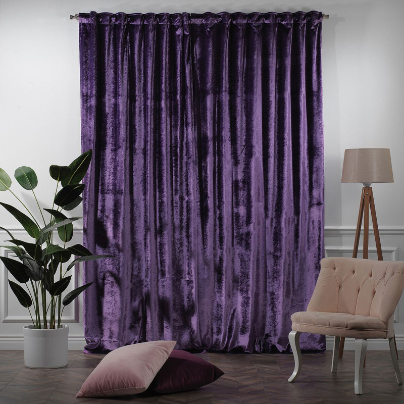 Panneau de rideau simple doublé occultant en velours brillant extra large et très long, L 100 po x L 252 po, 33 Mauve