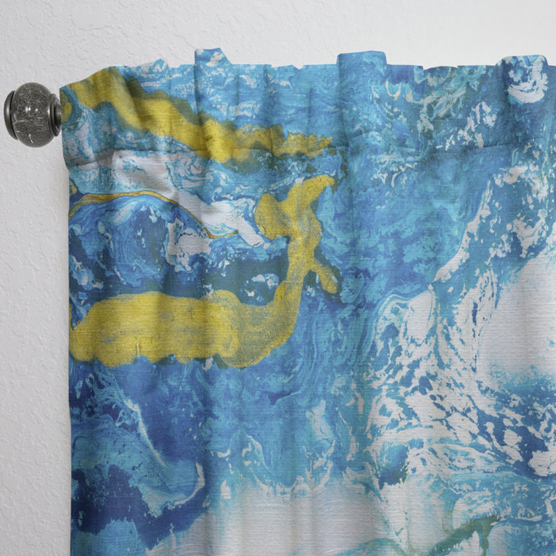 Bleu classique avec art liquide doré - rideau en velours moderne - obscurcissant - 1 panneau, L 52 po x L 95 po