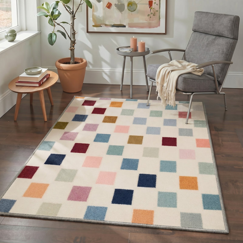 Tapis d'intérieur beige lavable à la machine avec envers antidérapant Mosaic, Rectangle 8' x 10'