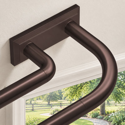 Bronze 34-120 Inch Double Wrap-Around Curtain Rod, with Adjustable Long Heavy-Duty Curved Spliced Dual Rods, Blackout Room-Darkening Design and an Aluminium Bracket for Windows