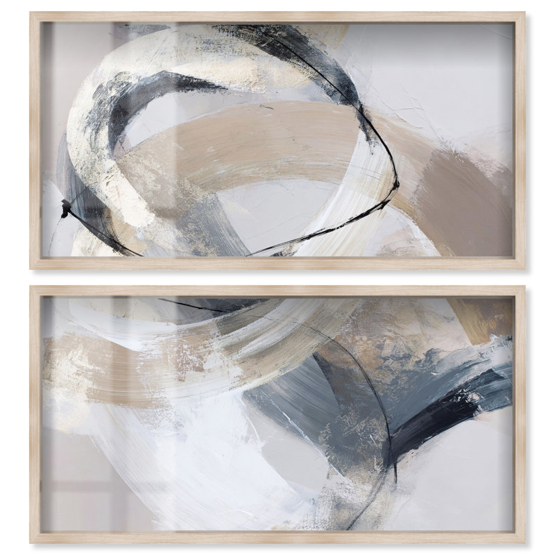 Ensemble d'art abstrait grand format « Gold Accent III Imprimé Shadowbox » par Art Remedy, cadre blond, 44 x 22, Cadre blond