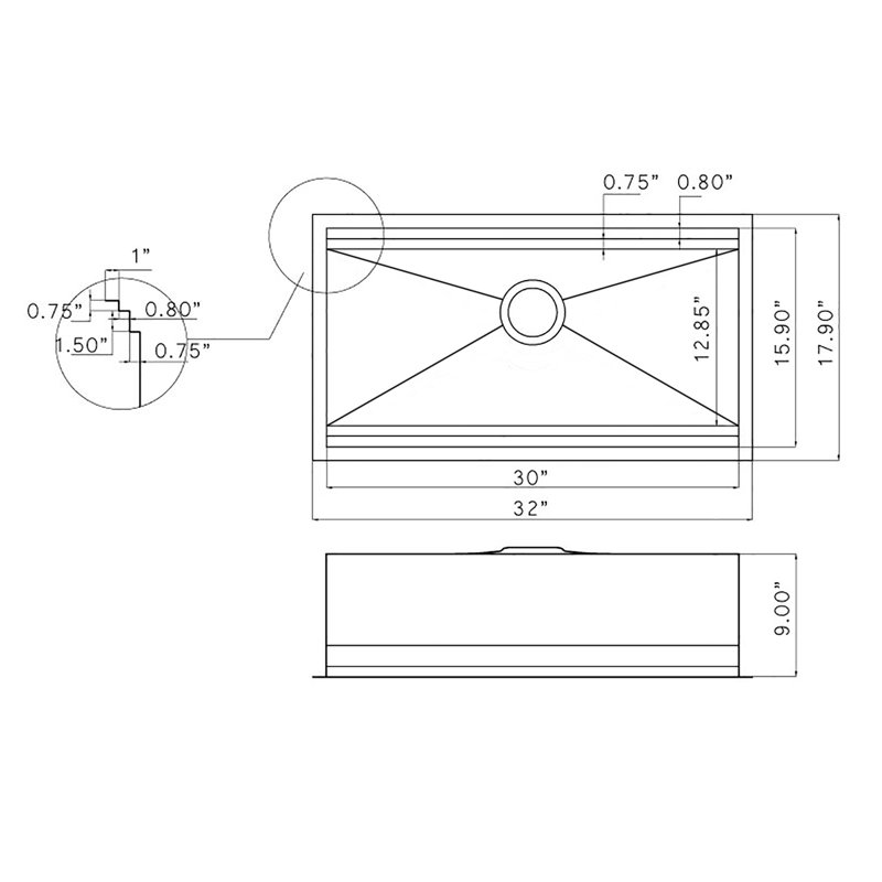 Évier de cuisine avec robinet encastrable L 32 po x l 18 po