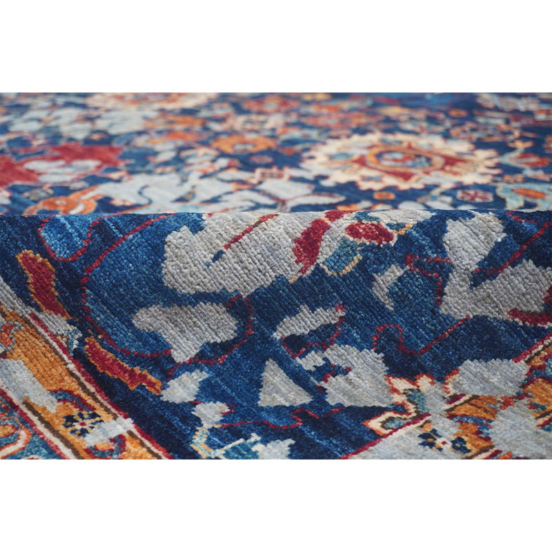 Tapis bleu / rouge / beige noué à la main de haute qualité