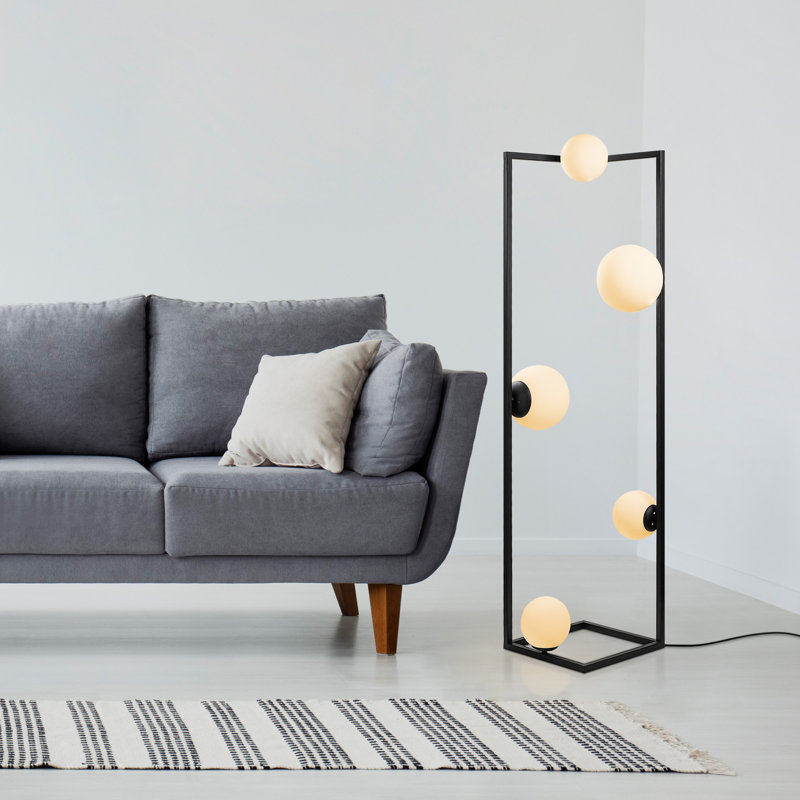 Elegant Black Floor Lamp with Metal Body, 13.8 x 13.8 x 61.8 inches | 5 Bulb Sockets (2 x E27 & 3 x E14, Max 40W) | On/Off Switch on 98.4-inch Cable | Stylish Lighting for Living Room, Bedroom & Office