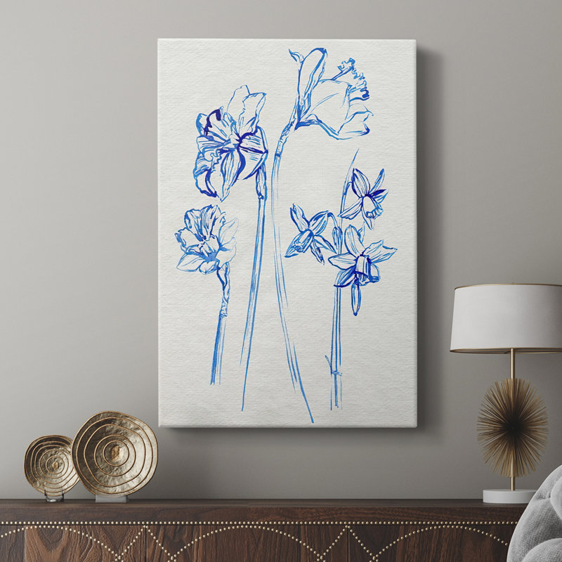 Inky Daffodils I  -Custom Wrapped Gallery Cavas