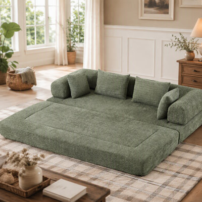 Canapé-lit convertible de 78,9 pouces, canapé-lit pliant en chenille, siège élégant avec deux coussins de dossier et deux coussins décoratifs, canapé de bricolage avec accoudoirs amovibles, idéal comme salon sur pied