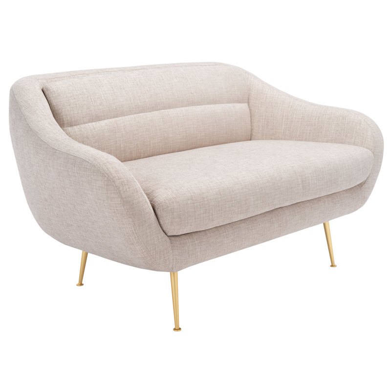 Belladonna Mid-Century Chic Oatmeal Linen Loveseat with Gold Legs