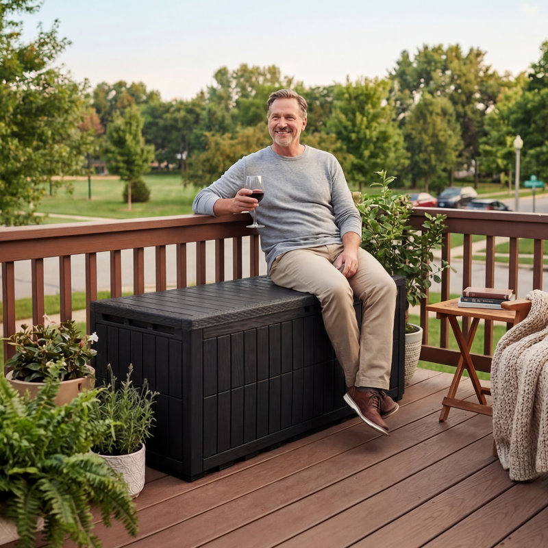 Boîte de rangement d'extérieur en résine Balconera 240 gallons avec serrure, Noir, 240