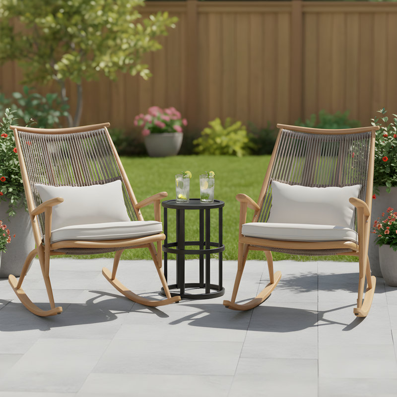 Nancy Outdoor 3-Piece PE Rattan Conversation Set With Ceramic Top, Iron Legs & Cushions, 3 Pcs: Table, 2 Chairs