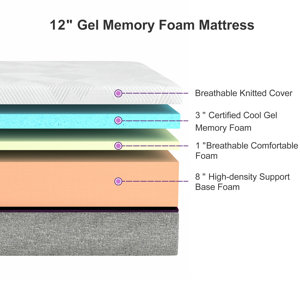 Anlowo 12'' Plush Gel Memory Foam Mattress Bed in a box & Reviews | Wayfair