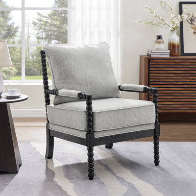 Osterhout Upholstered Spool Accent Chair with Turned Wood Frame, Gray with Black Finish