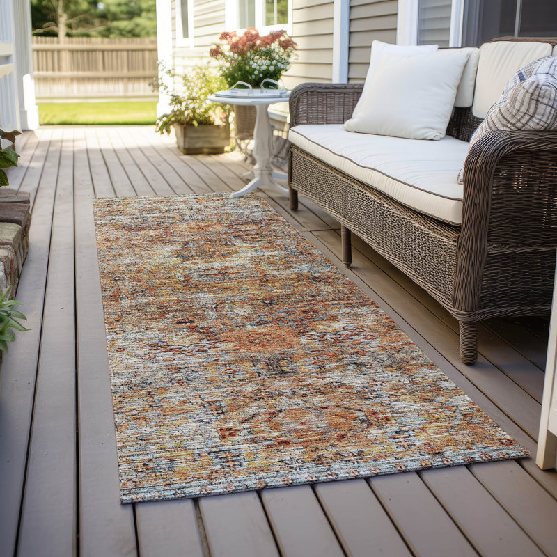 Martha Orange Washable Indoor-Outdoor Rug - , 2'3" x 7'6"