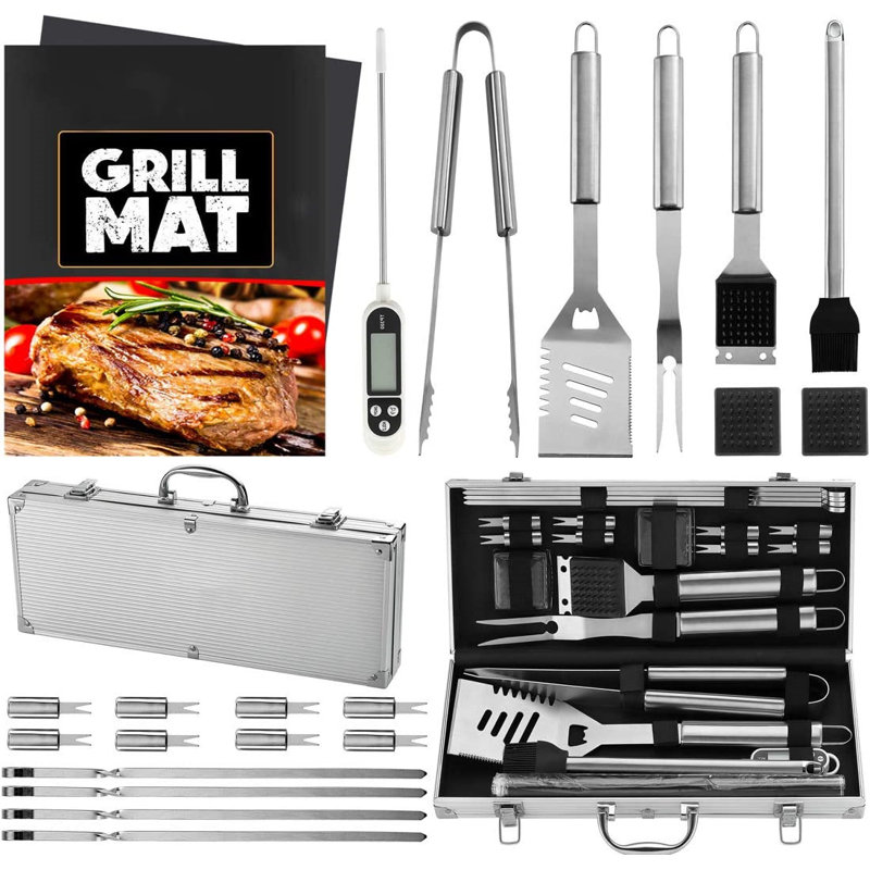 Ensemble 23 pièces d'outils de barbecue en acier inoxydable