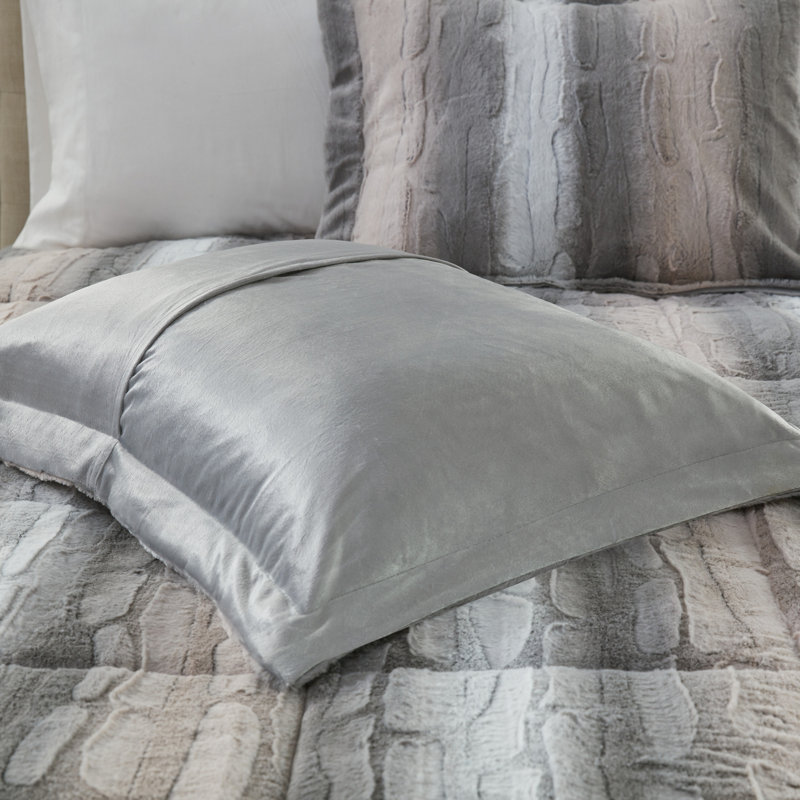 Blush and Gray Faux Fur Full Comforter Set