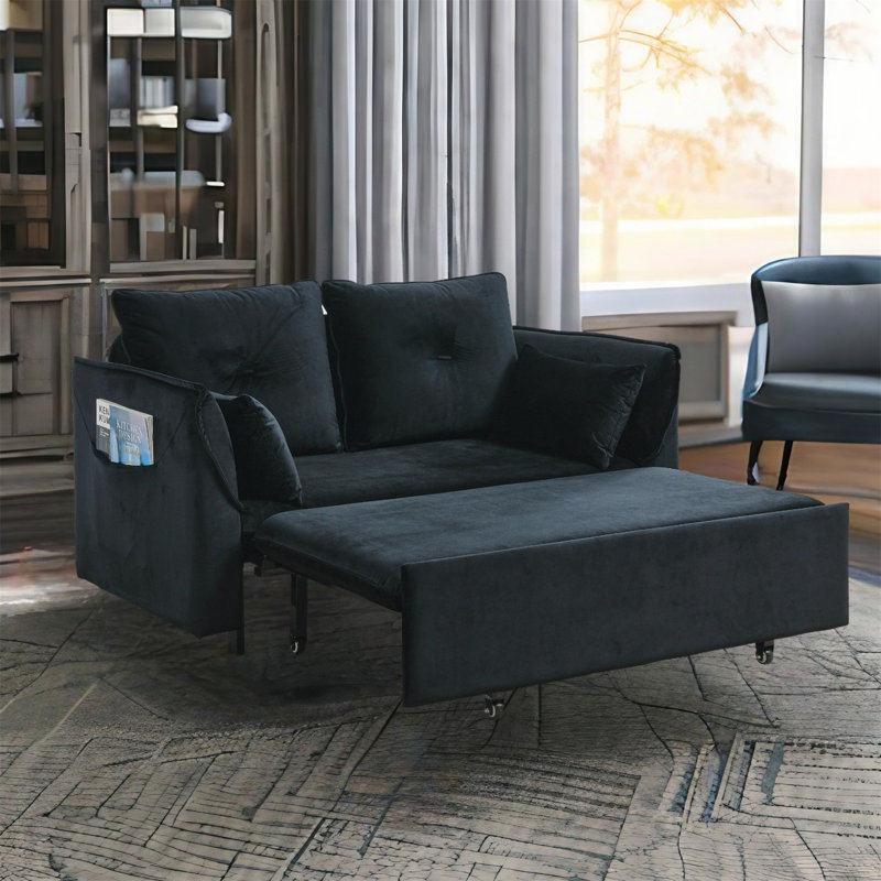57'' Velvet Sleeper Sofa, Black Velvet