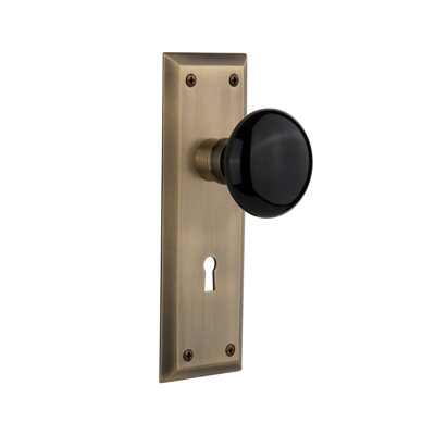 Black Porcelain Interior Mortise Door Knob with New York Long Plate