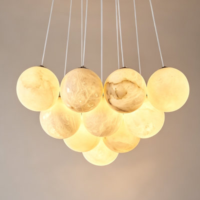 Modern Globe Alabaster Natural Marble Chandelier, 10 Light Ceiling Pendant Lighting Fixture for Bedroom, Living Room, Kitchen Island, Foyer Entryway