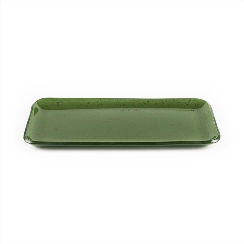 Glass Dinnerware 12.25" x 6" x h:1" Rectangular Glass Platter, Dark Green