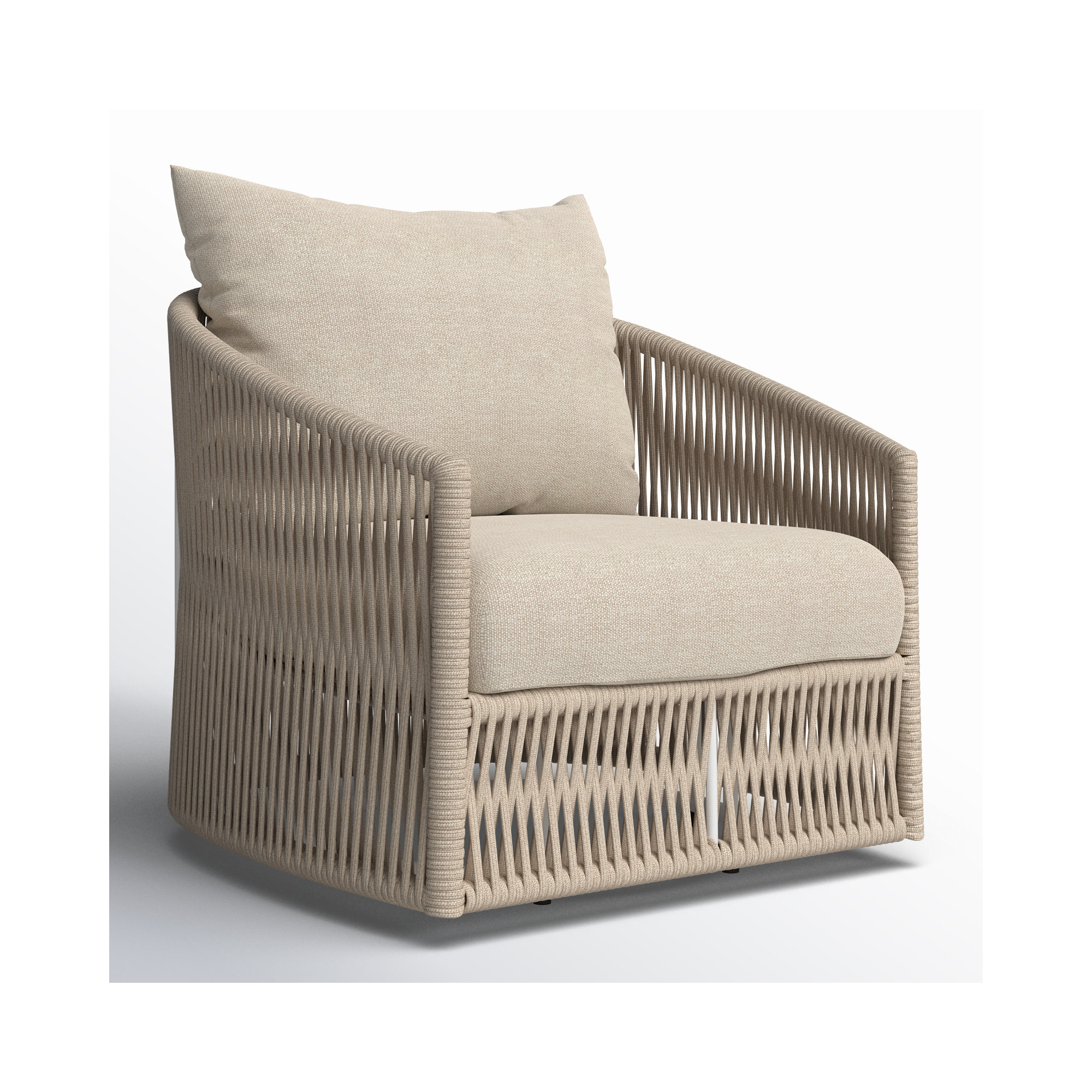 Nashira Swivel Outdoor Lounge Chair, White Aluminum, Faye Sand