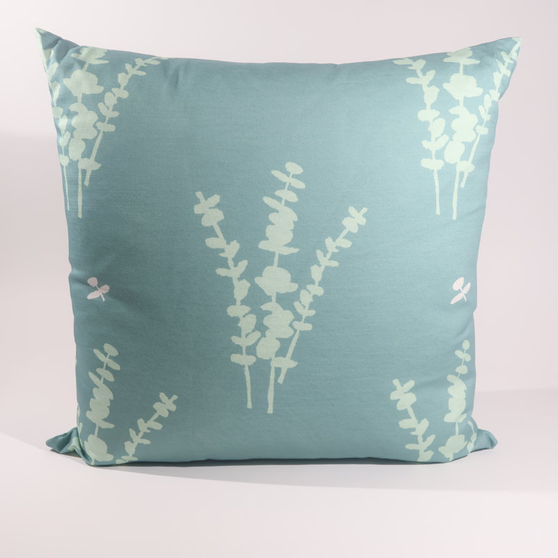 Eucalyptus Square Pillow Cover & Insert, 24"H x 24"W, Teal/Mint Floral