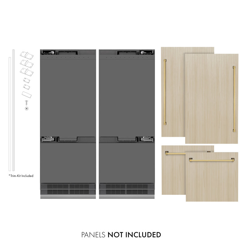 ZLINE Autograph 60 in. Panel Ready Refrigerator w/ Gray Interior & Gold Accents, Panel Ready/Graphite Gray/Polished Gold