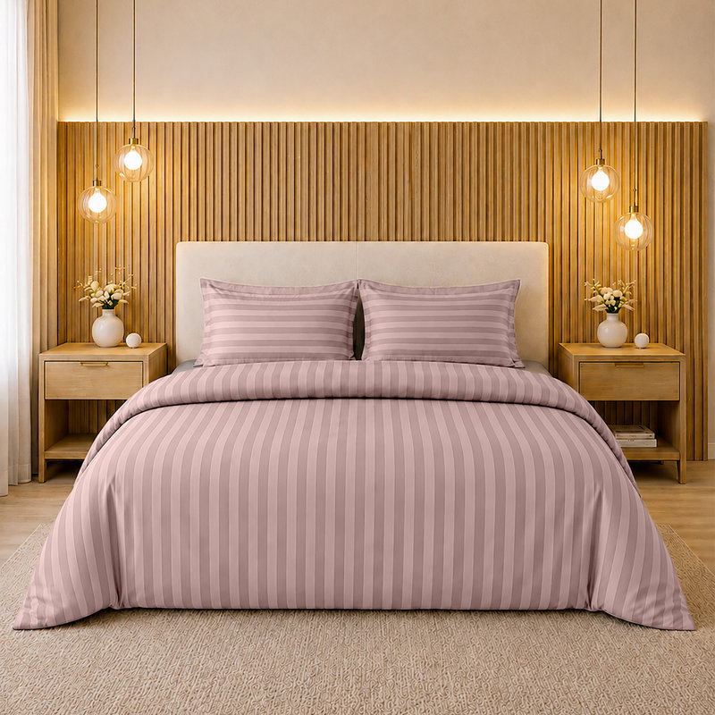 Microfiber Striped Duvet Cover Set with Pillowcases Included, Super King Duvet Cover Set + 2 StandardPillowcase, Peach
