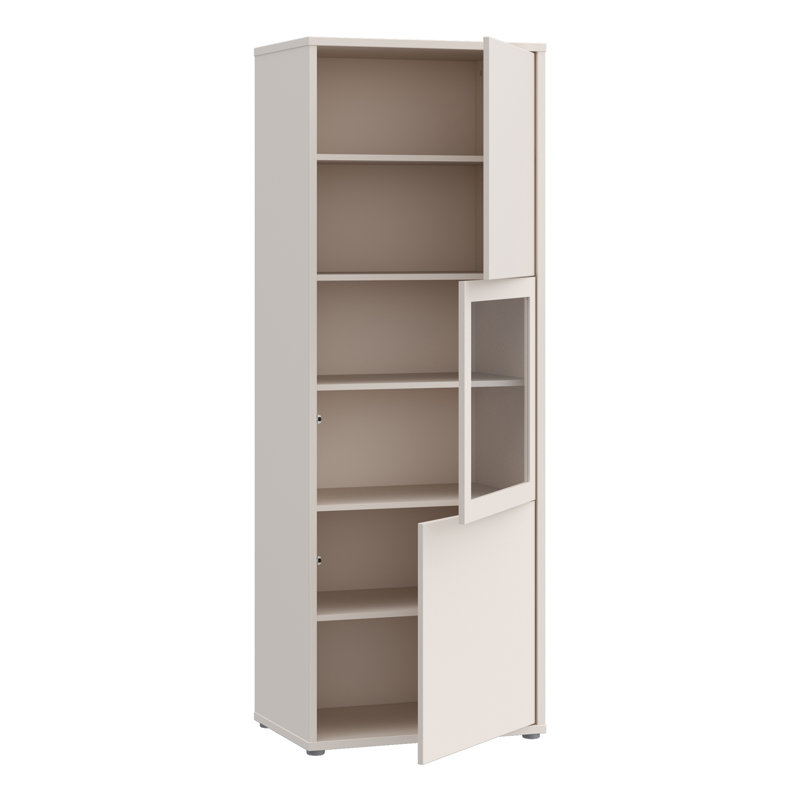Modern 3-Door Display Cabinet, Engineered Wood, Beige