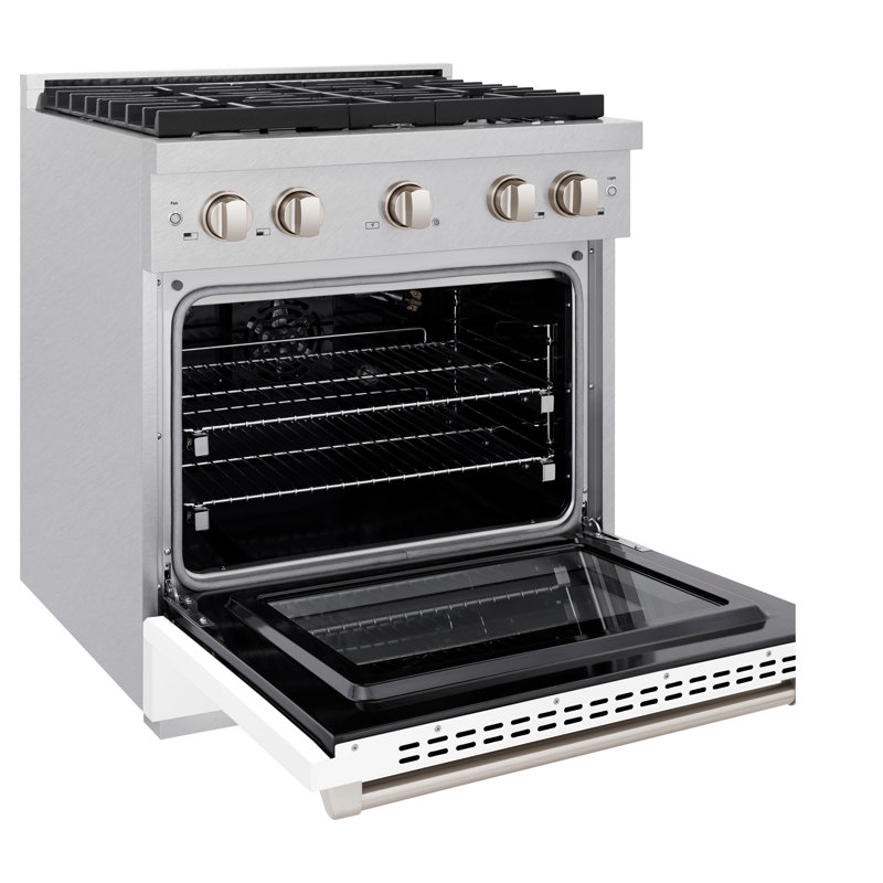 ZLINE 30 in. 4.2 cu. ft. Paramount Gas Range with 4 Burner Cooktop and Convection Gas Oven in Satin Stainless Steel, White
