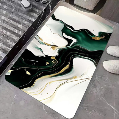 Tapis de bain en terre de diatomées, marbre fluide vert antidérapant, volume super absorbant, séchage rapide, écologique, facile à nettoyer pour la salle de bain, tapis de porte 16 x 24 pouces (40 x 60 cm)