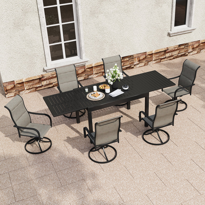 Athenais 6 - Person Patio Dining Set with Extendable Rectangular Table, Brown