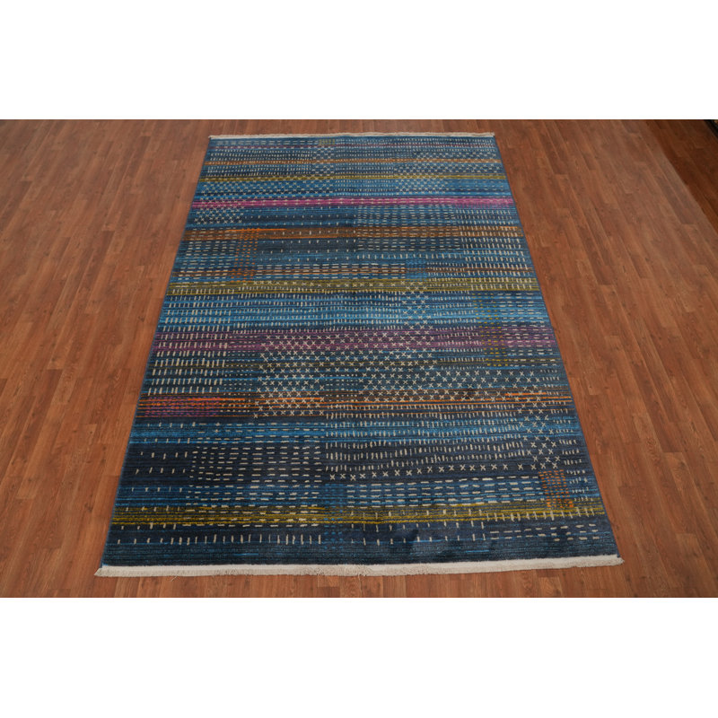 Tapis rayé en laine de style Gabbeh 6 x 9