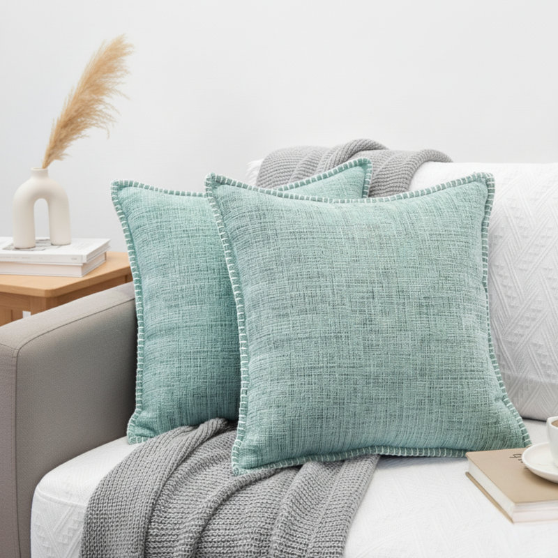 Housses de coussin en chenille douce avec bord cousu, 18 po x 18 po, Vert menthe, Housse de coussin seulement - sans coussin