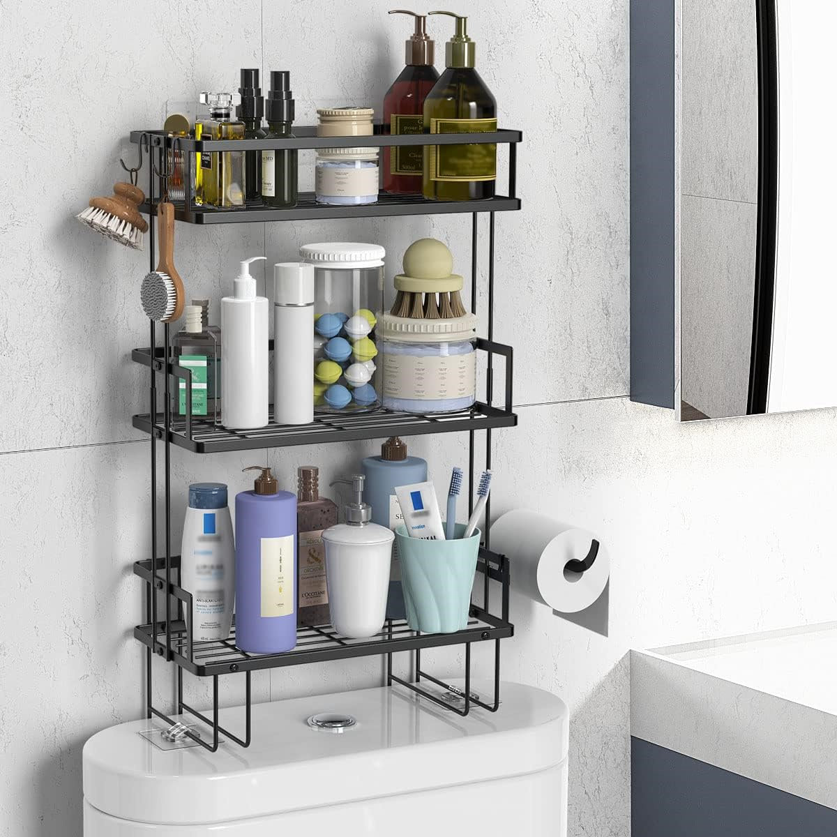 Bathroom Shelf, Punch-free Toilet Storage Rack, Wall-mounted Dust