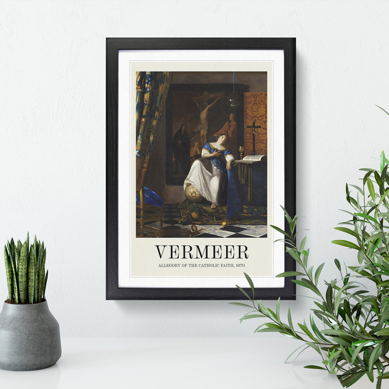 Allegory of the Catholic Faith by Johannes Vermeer - Picture Frame Painting, Black Framed, 48cm H x 36cm W x 2cm D