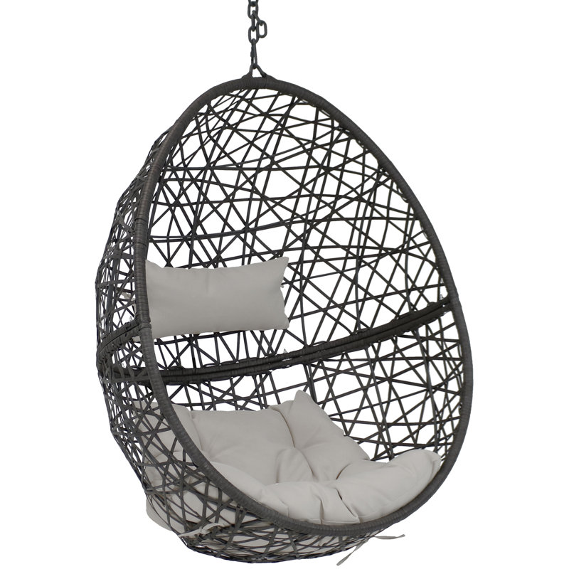 Errol Resin Wicker Egg Hanging Chair with Cushions - Gray, Gray