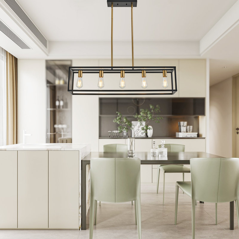 Ahslee 5 - Light Square/Rectangle Pendant, Matte Black/Brushed Brass