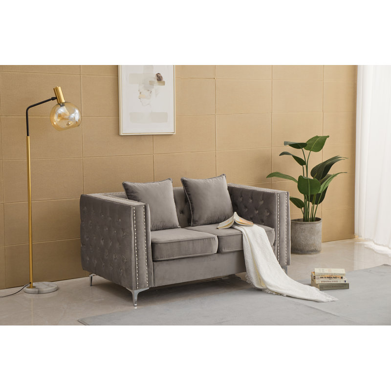 Habbe 61.8'' Velvet Loveseat, Gray Velvet
