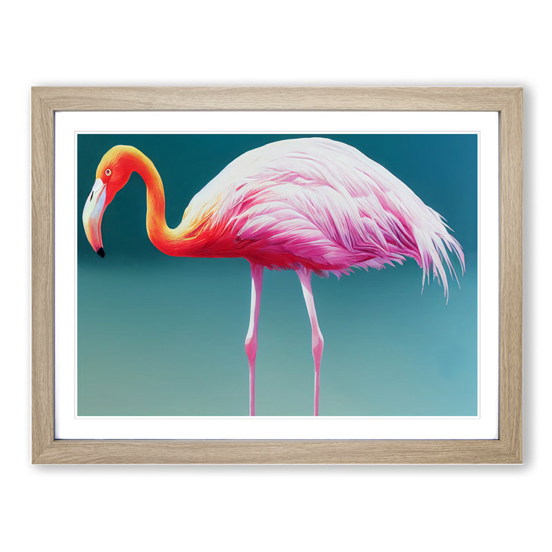Euphoric Flamingo - Framed Print, 34cm H x 46cm W x 2cm D, Oak