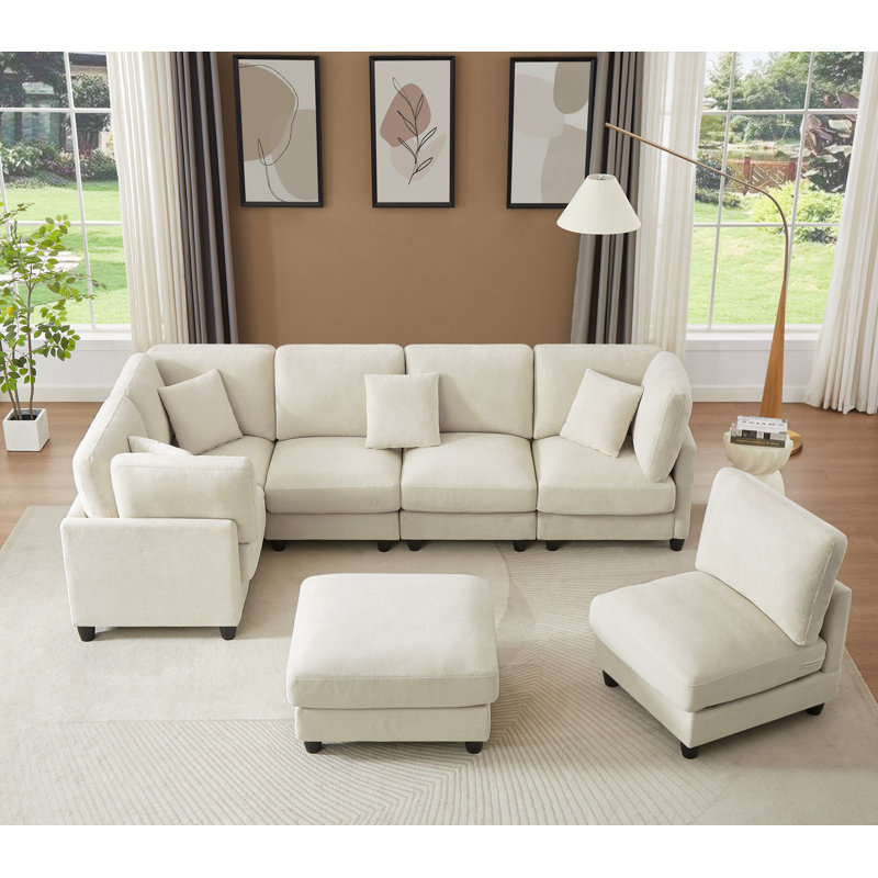 Canapé modulaire rembourré 7 pièces Warenne, Tissu beige