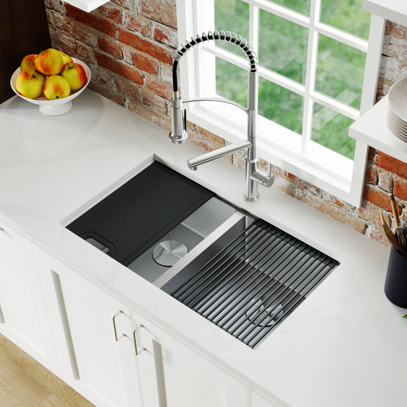 Karran Matrix 32" Undermount Workstation 16 Gauge Double Bowl Stainless Steel Kitchen Sink with Accessories
