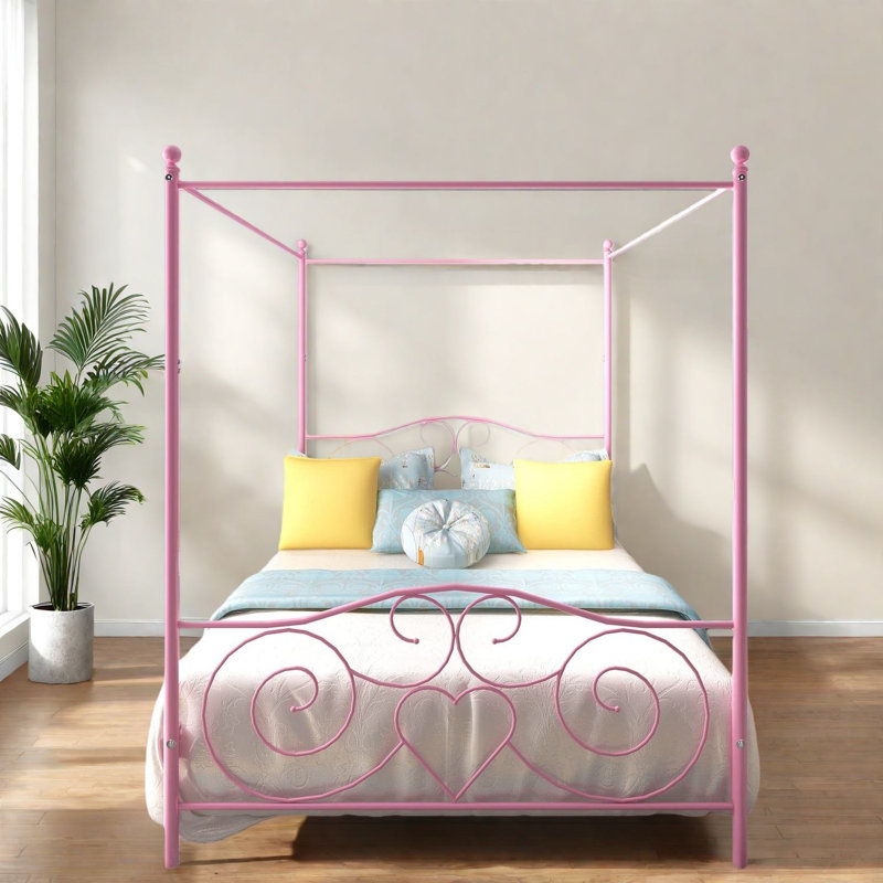Lits pour grand lit robustes, cadre à baldaquin en métal rose rétro pour maison moderne
