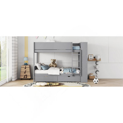 Lit superposé simple au-dessus de simple avec 2 tiroirs et armoire à couches multiples