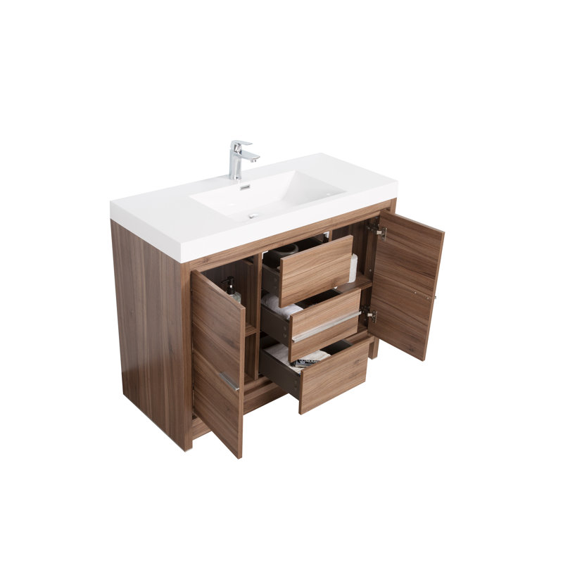 Prairie 42 po L x 19 po P 2 portes et 3 tiroirs Meuble-lavabo avec évier simple et Comptoir en Acrylique