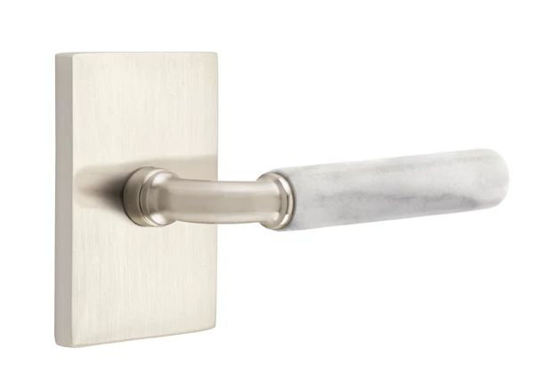 Mortaise d'intérieur Select Select avec rosette rectangulaire moderne et tige en T, levier en marbre blanc, Oui