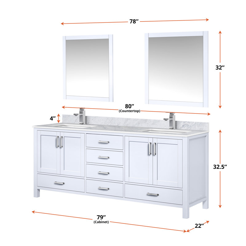 Jacques 80 in W x 22 in D Double Bath Vanity and 30 in Mirrors, White
