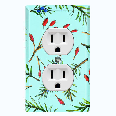 Rosemary Berry Teal Wallpaper Wallpaper Patterned 1 - Gang Duplex Outlet Standard Wall Plate
