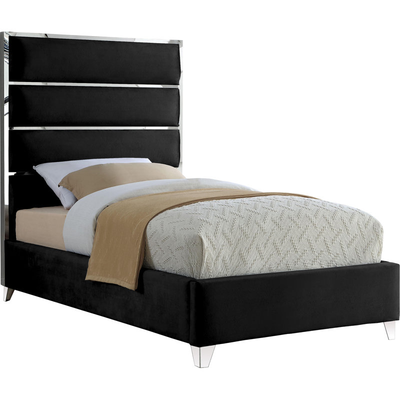 Lit plateforme tapissier Dietz, Velours noir, Simple